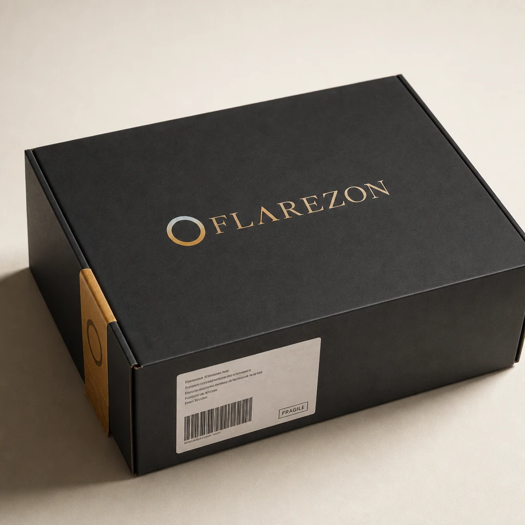 Flarezon charcoal gift box with shipping label