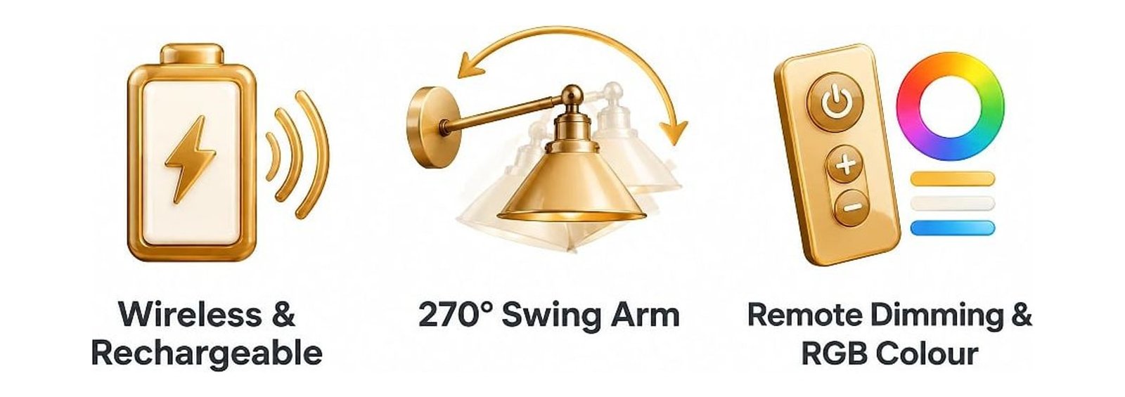 Arcveld Cone Arm Wireless Wall Sconce, key features at a glance