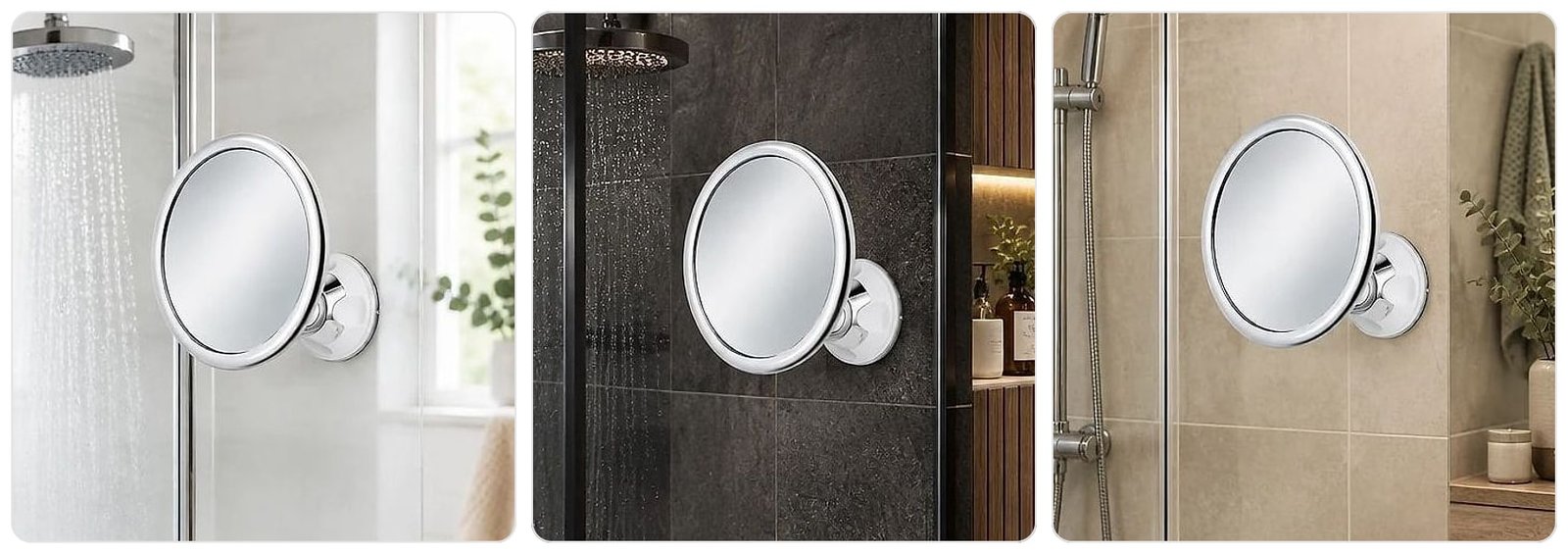 Clarion Fogless Shower Mirror, shown in use at home