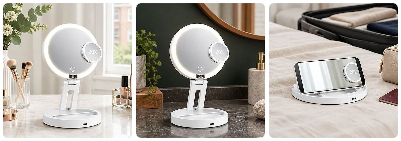 Lumetra 20X Magnifying LED Mirror, shown in use at home