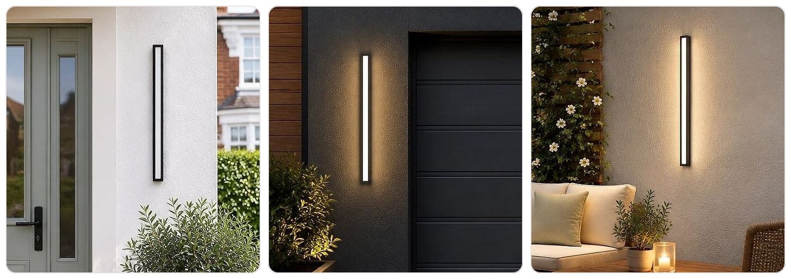 Noctura Linear Outdoor Wall Lamp, shown in use at home