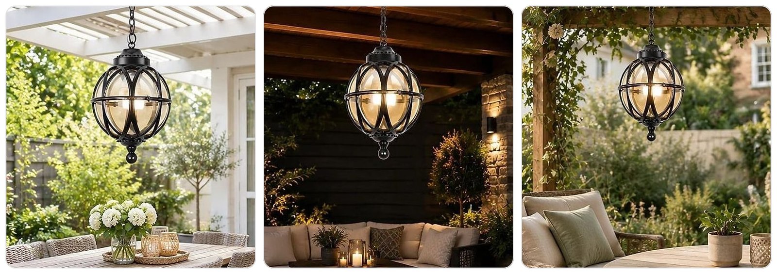 Vellora Outdoor Ball Chandelier, shown in use at home