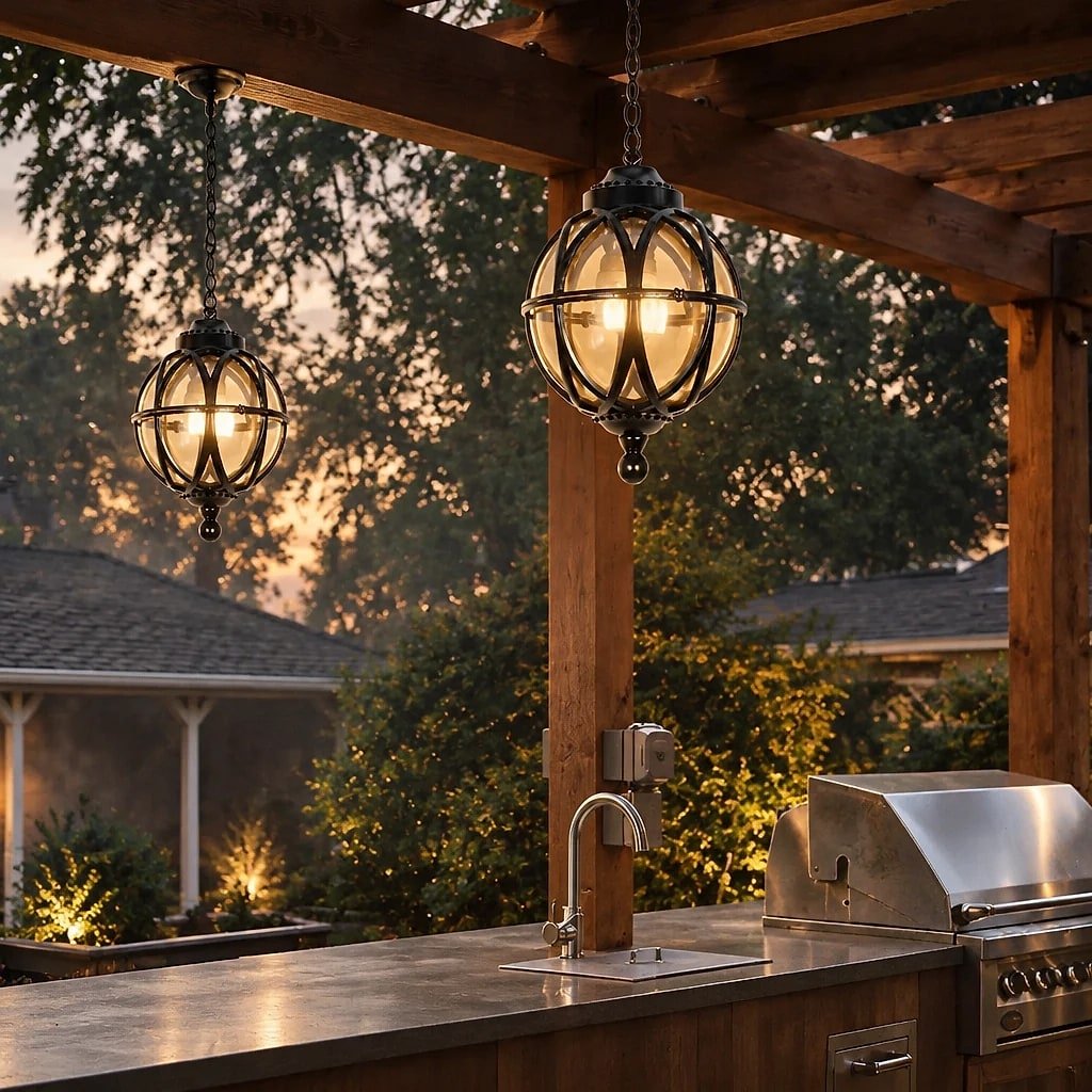 Vellora Outdoor Ball Chandelier, shown in a home setting